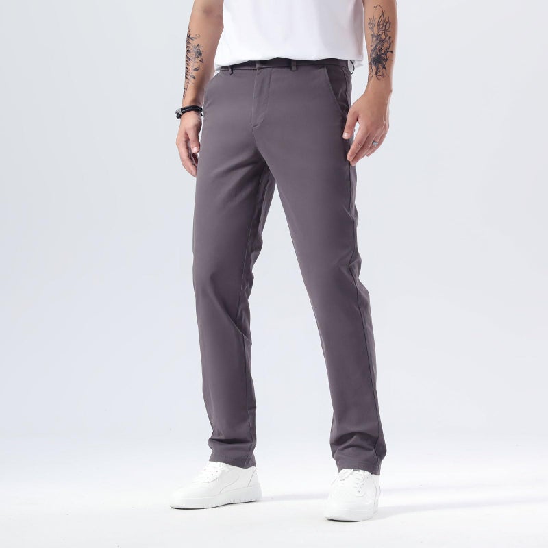 Plaid&Plain Men's Slim Fit Khaki Pants Men's Tapered Chino Pants 8801Grey 34X30 - Image 3